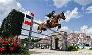 2 August 2024; Cian O'Connor of Team Ireland, on Maurice, during the jumping team final at the Château de Versailles during the 2024 Paris Summer Olympic Games in Paris, France. Photo by Stephen McCarthy/Sportsfile