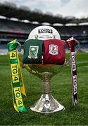 2 August 2024; The Brendan Martin Cup, the official matchday ball and the jerseys that Galway and Kerry will wear in next Sunday’s TG4 All-Ireland Ladies Senior Football Championship Final pictured at Croke Park, Dublin. Photo by Seb Daly/Sportsfile