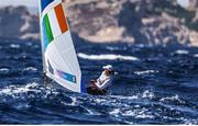 3 August 2024; Eve McMahon of Team Ireland in action during the women's dinghy series race at Marseille Marina during the 2024 Paris Summer Olympic Games in Paris, France. Photo by Johnny Fidelin/Sportsfile