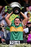 4 August 2024; Leitrim captain Michelle Guckian lifts the Mary Quinn Memorial cup after the TG4 All-Ireland Ladies Football Intermediate Championship final match between Leitrim and Tyrone at Croke Park in Dublin. Photo by Piaras Ó Mídheach/Sportsfile