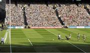 22 September 2013; Andy Moran, Mayo, shoots to score his side's goal past Dublin goalkeeper Stephen Cluxton. GAA Football All-Ireland Senior Championship Final, Dublin v Mayo, Croke Park, Dublin. Picture credit: Stephen McCarthy / SPORTSFILE