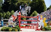 5 August 2024; Shane Sweetnam of Team Ireland, on James Kann Cruz, in action during the Jumping Individual Qualifier at the Château de Versailles during the 2024 Paris Summer Olympic Games in Paris, France. Photo by Stephen McCarthy/Sportsfile