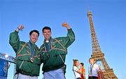 5 August 2024; Bronze medallists in men's double sculls Daire Lynch and Philip Doyle at the Champions Park at the Trocadero during the 2024 Paris Summer Olympic Games in Paris, France. Photo by Brendan Moran/Sportsfile