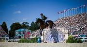 6 August 2024; Daniel Coyle of Team Ireland riding Legacy in action during the Jumping Individual Final at the Château de Versailles during the 2024 Paris Summer Olympic Games in Paris, France. Photo by Stephen McCarthy/Sportsfile