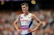 6 August 2024; Jakob Ingebrigtsen of Team Norway after finishing 4th in the men's 1500m final at the Stade de France during the 2024 Paris Summer Olympic Games in Paris, France. Photo by Sam Barnes/Sportsfile