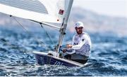 7 August 2024; Finn Lynch of Team Ireland in action during the men's dinghy medal race at Marseille Marina during the 2024 Paris Summer Olympic Games in Paris, France. Photo by Johnny Fidelin/Sportsfile