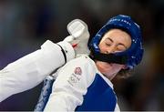 8 August 2024; Jade Jones of Team Great Britain in action against Miljana Reljikj of Team North Macedonia during the women's -57kg round of 16 at the Grand Palais during the 2024 Paris Summer Olympic Games in Paris, France. Photo by Stephen McCarthy/Sportsfile