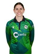 10 August 2024; Rebecca Stokell during an Ireland Women's cricket squad portraits session at Pembroke Cricket Club in Dublin. Photo by Seb Daly/Sportsfile