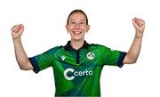 10 August 2024; Orla Prendergast during an Ireland Women's cricket squad portraits session at Pembroke Cricket Club in Dublin. Photo by Seb Daly/Sportsfile