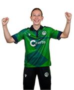 10 August 2024; Orla Prendergast during an Ireland Women's cricket squad portraits session at Pembroke Cricket Club in Dublin. Photo by Seb Daly/Sportsfile