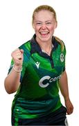 10 August 2024; Freya Sargent during an Ireland Women's cricket squad portraits session at Pembroke Cricket Club in Dublin. Photo by Seb Daly/Sportsfile