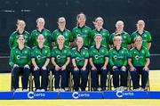 10 August 2024; Ireland Women's team, back row, from left, Cara Murray, Christina Coulter-Reilly, Jane Maguire, Ava Canning, Una Raymond-Hoey, Freya Sargent and Alana Dalzell, with, front row, from left, Rebecca Stokell, Orla Prendergast, Gaby Lewis, Laura Delany, Arlene Kelly, Leah Paul and Amy Hunter during an Ireland Women's cricket squad portraits session at Pembroke Cricket Club in Dublin. Photo by Seb Daly/Sportsfile