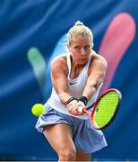 10 August 2024; Alice Gillan of Great Britain in action against Karola Patricia Bejenaru of Romania during day five of the AIG Irish Open Tennis Championships at Carrickmines Croquet Lawn & Tennis Club in Dublin. Photo by Tyler Miller/Sportsfile