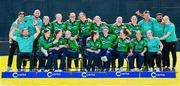 10 August 2024; Ireland Women's team and staff, back row, from left, strength & conditioning coach Calum Burdett, spin bowling coach James Cameron, Cara Murray, Christina Coulter-Reilly, Jane Maguire, Ava Canning, Una Raymond-Hoey, Freya Sargent, Alana Dalzell, performance & pathway coach Glenn Querl, performance analyst Jay Shelat and physiotherapist Catherine Simpson with, front row, from left, head coach Ed Joyce, Rebecca Stokell, Orla Prendergast, Gaby Lewis, Laura Delany, Arlene Kelly, Leah Paul, Amy Hunter and teams operation manager Beth Healy during an Ireland Women's cricket squad portraits session at Pembroke Cricket Club in Dublin. Photo by Seb Daly/Sportsfile