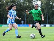 10 August 2024; Dearbhaile Beirne of Peamount United in action against Eve O'Brien of DLR Waves during the SSE Airtricity Women's Premier Division match between DLR Waves and Peamount United at UCD Bowl in Belfield, Dublin. Photo by Thomas Flinkow/Sportsfile