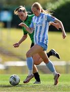 10 August 2024; Aisling Meehan of DLR Waves in action against Chloe Moloney of Peamount United during the SSE Airtricity Women's Premier Division match between DLR Waves and Peamount United at UCD Bowl in Belfield, Dublin. Photo by Thomas Flinkow/Sportsfile