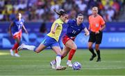 10 August 2024; Luciana of Team Brazil in action against Samantha Coffey of Team United States during the women's gold medal match between Team Brazil and Team United States at Parc des Princes during the 2024 Paris Summer Olympic Games in Paris, France. Photo by Stephen McCarthy/Sportsfile