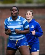 13 August 2024; Alma Atagamen, left, during a Leinster Rugby women's training session at The High School in Rathgar, Dublin. Photo by Shauna Clinton/Sportsfile