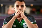 14 August 2024; Graham Burke poses for a portrait during a Shamrock Rovers media conference at Roadstone Group Sports Club in Dublin. Photo by Piaras Ó Mídheach/Sportsfile