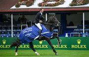 14 August 2024; Darragh Kenny of Ireland acknowledges the crowd after his victory in the Sport Ireland Classic during the Dublin Horse Show 2024 at the RDS in Dublin. Photo by Shauna Clinton/Sportsfile