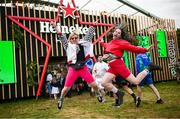 16 August 2024; Festival goers Breda Larkin, from Ballinasloe, Galway, left, and Laura Lavelle, from Raheen, Limerick, pictured at Heineken® House at Electric Picnic in Stradbally, Laois. Making its Irish debut after huge success at global festivals, Heineken® House puts festival goers front and centre with elevated areas, immersive dj experience and raised dance platforms. Production will elevate this unique build, with stunning visual and lighting design to create a spectacle that is a must see this Electric Picnic. Heineken® continues to champion Irish talent with a full lineup of local talent across the three days. Photo by Ramsey Cardy/Sportsfile