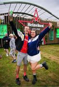 16 August 2024; Festival goers Gavin Philpott, from Rochestown, Cork, and Anna Sullivan, from Blarney, Cork, pictured at Heineken® House at Electric Picnic in Stradbally, Laois. Making its Irish debut after huge success at global festivals, Heineken® House puts festival goers front and centre with elevated areas, immersive dj experience and raised dance platforms. Production will elevate this unique build, with stunning visual and lighting design to create a spectacle that is a must see this Electric Picnic. Heineken® continues to champion Irish talent with a full lineup of local talent across the three days. Photo by Ramsey Cardy/Sportsfile