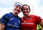 17 August 2024; Ruth Campbell of Leinster and Dorothy Wall of Munster after the Vodafone Women’s Interprovincial Championship Round Two match between Munster and Leinster at Virgin Media Park in Cork. Photo by Shauna Clinton/Sportsfile