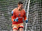 18 August 2024; Bohemians goalkeeper Kacper Chorazka celebrates after saving a penalty from Kennedy Amechi of Kerry FC during the penalty shoot-out of the Sports Direct Men’s FAI Cup third round match between Kerry FC and Bohemians at Mounthawk Park in Tralee, Kerry. Photo by Piaras Ó Mídheach/Sportsfile