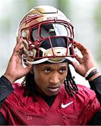 22 August 2024; Florida State Seminoles running back Lawrance Toafili before a practice session at Lansdowne RFC in Dublin ahead of the 2024 Aer Lingus College Football Classic match between Florida State and Georgia Tech this Saturday at the Aviva Stadium. Photo by Sam Barnes/Sportsfile