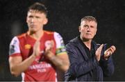 22 August 2024; St Patrick's Athletic manager Stephen Kenny and captain Joe Redmond after the UEFA Conference League play-off first leg match between St Patrick's Athletic and Istanbul Basaksehir at Tallaght Stadium in Dublin. Photo by Stephen McCarthy/Sportsfile