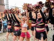 23 August 2024; Florida State cheerleaders during a pep rally at Smithfield Square in Dublin, ahead of the 2024 Aer Lingus College Football Classic match between Florida State and Georgia Tech at the Aviva Stadium this Saturday. Photo by Sam Barnes/Sportsfile