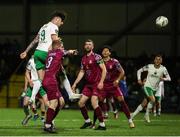 23 August 2024; Ruairi Keating of Cork City heads to score his sides first goal during the SSE Airtricity Men's First Division match between Cobh Ramblers and Cork City at St Colman's Park in Cobh, Cork. Photo by Michael P Ryan/Sportsfile