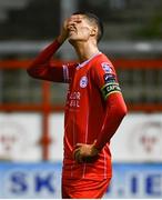 23 August 2024; Shane Griffin of Shelbourne reacts after his side's draw in the SSE Airtricity Men's Premier Division match between Shelbourne and Bohemians at Tolka Park in Dublin. Photo by Tyler Miller/Sportsfile