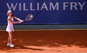 24 August 2024; Rachel Deegan in action against Chloe Collins in the girls U-18 singles final during the William Fry Junior Lawn Tennis Championships of Ireland at Fitzwilliam Lawn Tennis Club in Dublin. Photo by Piaras Ó Mídheach/Sportsfile