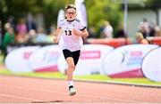 24 August 2024; Joe Leonard, from Ballyadams, Laois, competes in the boy's U10 200m heats during the Community Games National Track/Field/Relay Finals at SETU Running Track and Field in Carlow. Photo by Tyler Miller/Sportsfile