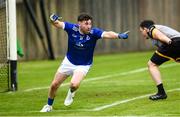 25 August 2024; Mark McArdle of Aughnamullen celebrates after scoring a goal during the Monaghan Senior Club Football Championship Group 1 Round 3 match between Corduff and Aughnamullen at Pairc Gaeltacht Corr Dubh in Corduff, Monaghan. Photo by Philip Fitzpatrick/Sportsfile