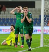 28 August 2024; Brandon Kavanagh of St Patrick's Athletic reacts after a missed chance on goal during the UEFA Conference League play-off second leg match between Istanbul Basaksehir and St Patrick's Athletic at Basaksehir Faith Terim Stadium in Istanbul, Türkiye. Photo by Ozan Emre Oktay/Sportsfile