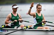 30 August 2024; Katie O’Brien, right, and Tiarnán O’Donnell of Ireland after the PR2 mixed double sculls heats on day two of the Paris 2024 Paralympic Games at Vaires-sur-Marne Nautical Stadium in Paris, France.  Photo by Harry Murphy/Sportsfile