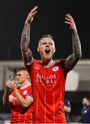 30 August 2024; Aiden O'Brien of Shelbourne celebrates after his side's victory in the SSE Airtricity Men's Premier Division match between Dundalk and Shelbourne at Oriel Park in Dundalk, Louth. Photo by Seb Daly/Sportsfile