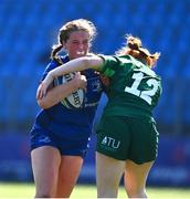 31 August 2024; Katie Kearney of Leinster is tackled by Grace Kelly of Connacht during the U18 Girls Interprovincial Championship round three match between Leinster and Connacht at Energia Park in Dublin. Photo by Tyler Miller/Sportsfile