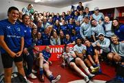 31 August 2024; Leinster players and staff after the Vodafone Women’s Interprovincial Championship final between Leinster and Munster at the Kingspan Stadium in Belfast. Photo by Shauna Clinton/Sportsfile