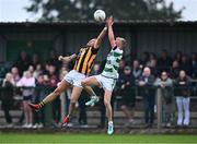 1 September 2024; Rico Kelly of Crossmaglen Rangers in action against Kevin McAlinden of High Moss Sarsfields during the Armagh Senior Club Football Championship Group B second round match between High Moss Sarsfields and Crossmaglen Rangers at Fr Dan McGeown Park in Derrytrasna, Armagh. Photo by Piaras Ó Mídheach/Sportsfile