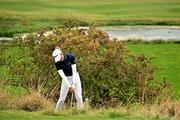 1 September 2024; Pauline Roussin-Bouchard of France plays from the rough on the 18th fairway during the play-off in the final round of the KPMG Women’s Irish Open at Carton House Golf Club in Maynooth, Kildare. Photo by Sam Barnes/Sportsfile