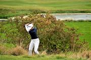 1 September 2024; Pauline Roussin-Bouchard of France plays from the rough on the 18th fairway during the play-off in the final round of the KPMG Women’s Irish Open at Carton House Golf Club in Maynooth, Kildare. Photo by Sam Barnes/Sportsfile