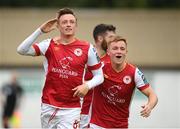 1 September 2024; Chris Forrester of St Patrick's Athletic celebrates after scoring his side's first goal with team-mate Brandon Kavanagh, right, during the SSE Airtricity Men's Premier Division match between St Patrick's Athletic and Drogheda United at Richmond Park in Dublin. Photo by Stephen McCarthy/Sportsfile