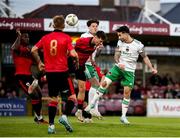 30 August 2024; Sean Maguire of Cork City has a header on goal during the SSE Airtricity Men's First Division match between Cork City and Longford Town at Turner's Cross in Cork. Photo by Michael P Ryan/Sportsfile