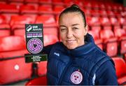 5 September 2024; Pearl Slattery of Shelbourne with her SSE Airtricity Women’s Premier Division Player of the Month Award for July/August 2024 Award at Tolka Park in Dublin. Photo by Piaras Ó Mídheach/Sportsfile