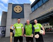 5 September 2024; Limerick hurler Dan Morrissey, former Galway hurler and physiotherapist Iggy Clarke, and Dublin footballer Nicole Owens marking the 10-year anniversary of Samaritans as the GAA Mental Health Partner at Croke Park in Dublin. Through the partnership, GAA players and former players team up with Samaritans volunteers from across the country to reduce the stigma around mental health and encourage anyone in need to seek help. For information contact s.stack@samaritans.org. Photo by David Fitzgerald/Sportsfile