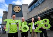 5 September 2024; Limerick hurler Dan Morrissey, former Galway hurler and physiotherapist Iggy Clarke, Sarah O'Toole, Executive Director of Samaritans Ireland and Dublin footballer Nicole Owens, right, marking the 10-year anniversary of Samaritans as the GAA Mental Health Partner at Croke Park in Dublin. Through the partnership, GAA players and former players team up with Samaritans volunteers from across the country to reduce the stigma around mental health and encourage anyone in need to seek help. For information contact s.stack@samaritans.org. Photo by David Fitzgerald/Sportsfile