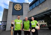 5 September 2024; Limerick hurler Dan Morrissey, former Galway hurler and physiotherapist Iggy Clarke, and Dublin footballer Nicole Owens marking the 10-year anniversary of Samaritans as the GAA Mental Health Partner at Croke Park in Dublin. Through the partnership, GAA players and former players team up with Samaritans volunteers from across the country to reduce the stigma around mental health and encourage anyone in need to seek help. For information contact s.stack@samaritans.org. Photo by David Fitzgerald/Sportsfile